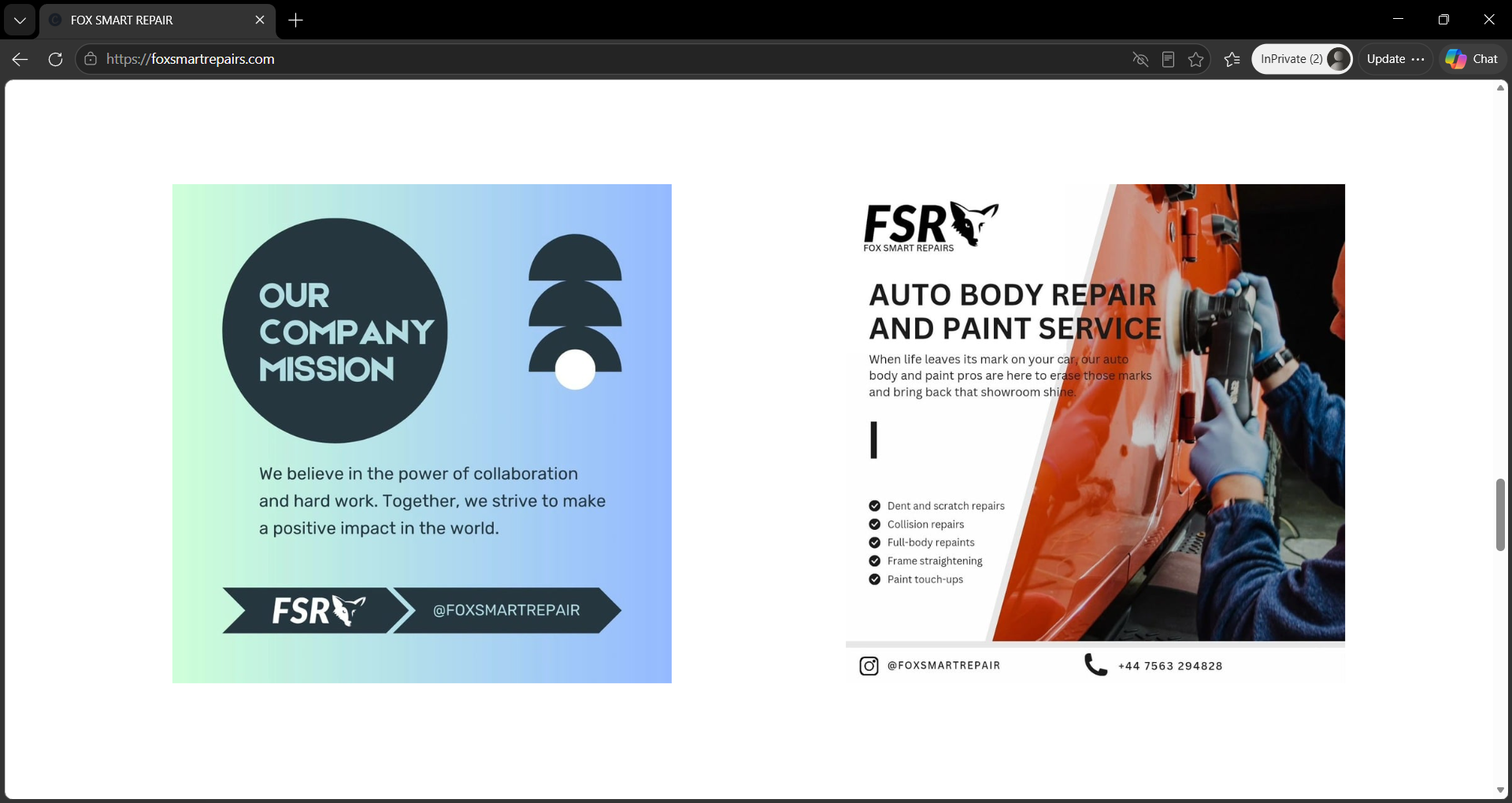 Fox Smart Repairs website displayed in a desktop browser